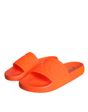 Dolce & Gabbana Orange Rubber Slides Sandals Beachwear Shoes