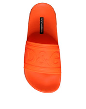 Dolce & Gabbana Orange Rubber Slides Sandals Beachwear Shoes