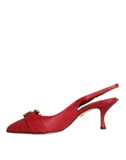 Dolce & Gabbana Red Devotion Leather Heels Slingback Shoes