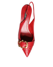 Dolce & Gabbana Red Devotion Leather Heels Slingback Shoes