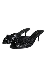Dolce & Gabbana Black Leather Heels Slides Sandals Shoes