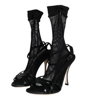 Dolce & Gabbana Black Mesh Stiletto Heels Sandals Shoes