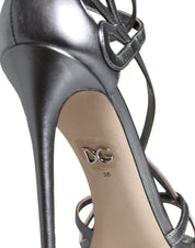 Dolce & Gabbana Silver Keira Leather Heels Sandals Shoes