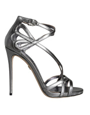 Dolce & Gabbana Silver Keira Leather Heels Sandals Shoes