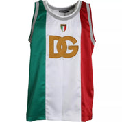 White Green Sleeveless Top Italian Flag Basket T-shirt