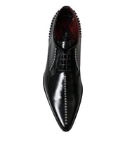 Dolce & Gabbana Black Leather Crystal Dress Formal Shoes
