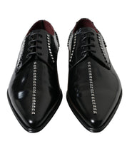 Dolce & Gabbana Black Leather Crystal Dress Formal Shoes