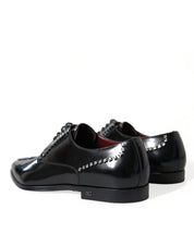 Dolce & Gabbana Black Leather Crystal Dress Formal Shoes