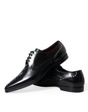 Dolce & Gabbana Black Leather Crystal Dress Formal Shoes