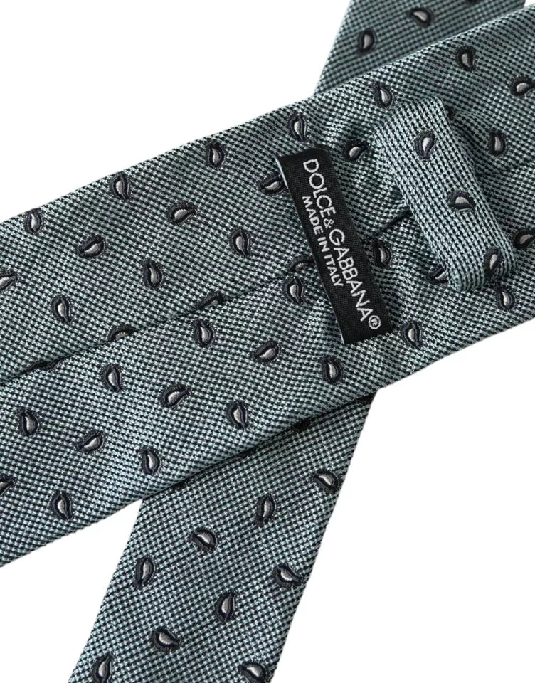 Green 100% Silk Patterned Adjustable Men Tie