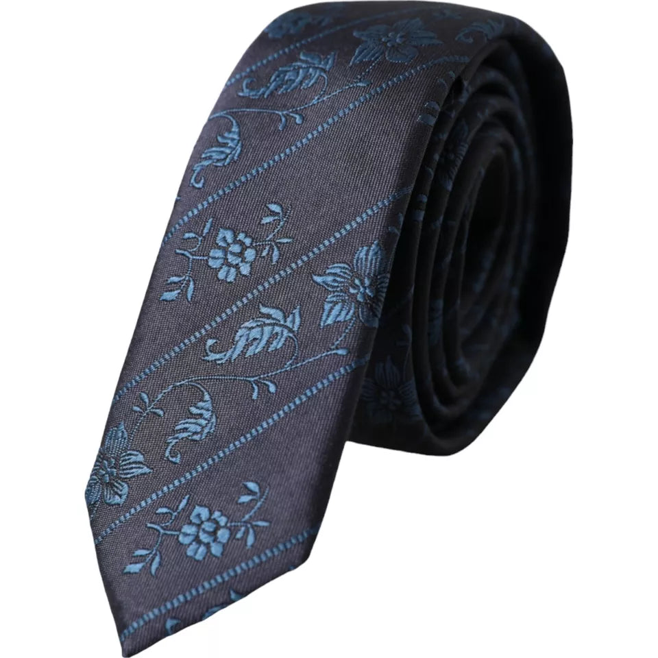 Dark Blue 100% Silk Floral Adjustable Men Tie