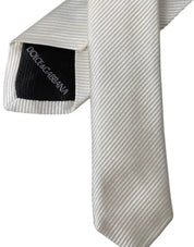 Dolce & Gabbana White Solid 100% Silk Adjustable Tie