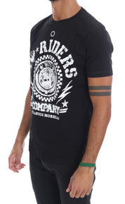 Frankie Morello Chic Black Crewneck Tee with 'RIDERS' Motif