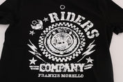 Frankie Morello Chic Black Crewneck Tee with 'RIDERS' Motif