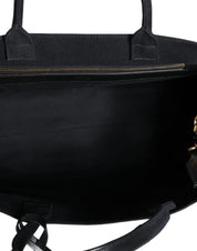 Versace Black Top Handle Canvas Leather Logo Crossbody Tote Bag