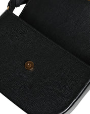 Versace Black Grainy Calf Leather Logo Crossbody Shoulder Bag