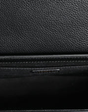 Versace Black Grainy Calf Leather Logo Crossbody Shoulder Bag