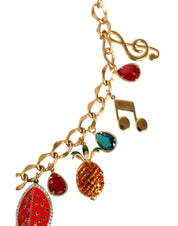 Dolce & Gabbana Gold Tone Brass Fruity Crystal Embellished Waist Chain Belt