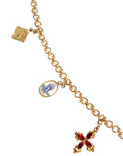 Dolce & Gabbana Gold Tone Brass Chain Religious Cross Pendant Necklace