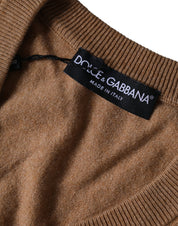 Dolce & Gabbana Brown Cashmere Knit V-neck Pullover Sweater