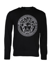 Versace Black Medusa Embroidery Crew Neck Pullover Sweater