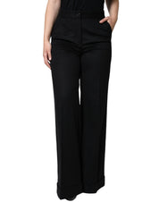 Dolce & Gabbana Black Cashmere Mid Waist Women Boot Cut Pants
