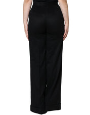 Dolce & Gabbana Black Cashmere Mid Waist Women Boot Cut Pants