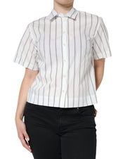 Dolce & Gabbana White Striped Collared Short Sleeve Polo Top