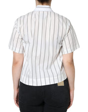 Dolce & Gabbana White Striped Collared Short Sleeve Polo Top