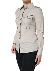 Dolce & Gabbana Beige Cotton Collared Button Down Shirt Top