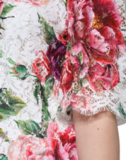 Dolce & Gabbana White Peony Lace Short Sleeves Blouse Top