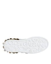 Dolce & Gabbana White Leather Floral Studded Sneakers Shoes
