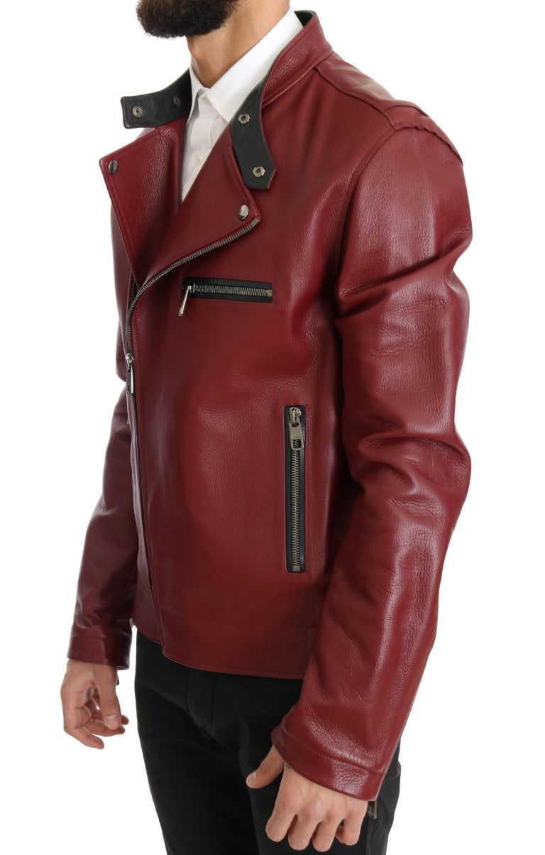 Dolce & Gabbana Radiant Red Leather Biker Motorcycle Jacket