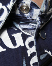 Dolce & Gabbana Blue Crown Logo Print Slim Fit Cotton Shirt