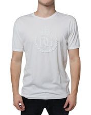 Dolce & Gabbana White Logo Embossed Cotton Crewneck T-shirt