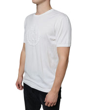 Dolce & Gabbana White Logo Embossed Cotton Crewneck T-shirt