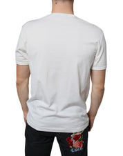 Dolce & Gabbana White Logo Embossed Cotton Crewneck T-shirt