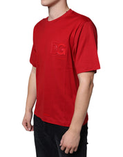 Dolce & Gabbana Red Cotton DG Logo Print Crew Neck T-shirt