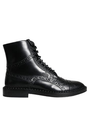Dolce & Gabbana Black Leather Lace Up Mid Calf Boots Shoes