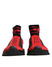 Dolce & Gabbana Red Black Fabric High Top Sorrento Sneakers Shoes