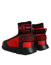 Dolce & Gabbana Red Black Fabric High Top Sorrento Sneakers Shoes