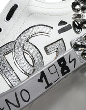 Dolce & Gabbana White Silver Crystal Logo Portofino Sneakers Shoes