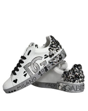 Dolce & Gabbana White Silver Crystal Logo Portofino Sneakers Shoes