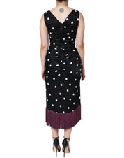 Dolce & Gabbana Black Silk Polka Dot Vneck Tassel Midi Dress