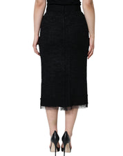 Dolce & Gabbana Black Virgin Wool Pencil Cut Midi Skirt