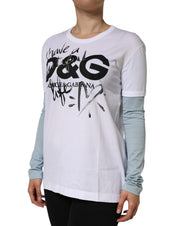 Dolce & Gabbana White Cotton Logo Print Round Neck T-shirt