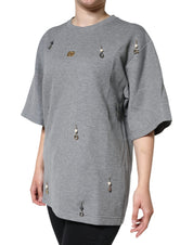 Dolce & Gabbana Gray Cotton Blend Embellished Tee T-shirt