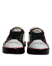 Dolce & Gabbana White Red Crystals Leather Portofino Sneakers Shoes