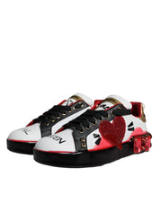 Dolce & Gabbana White Red Crystals Leather Portofino Sneakers Shoes