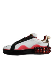 Dolce & Gabbana White Red Crystals Leather Portofino Sneakers Shoes